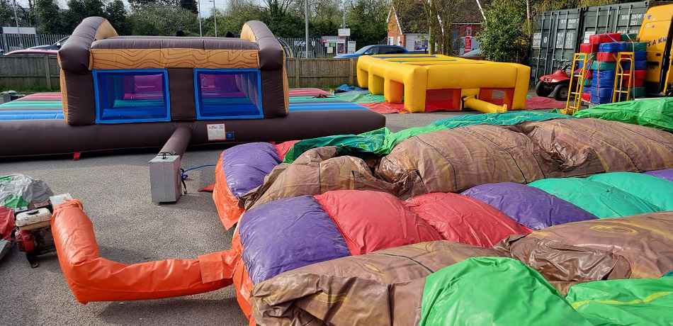 Our inflatables laid out for their annual safety testing